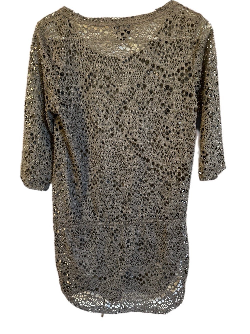 e.l.f. Crochet Knit Tunic Sweater/swim coverup in gray/Taupe